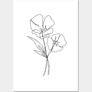Wildflower Botanical Line Art | Elegant Floral Leaf Design Posters and Art